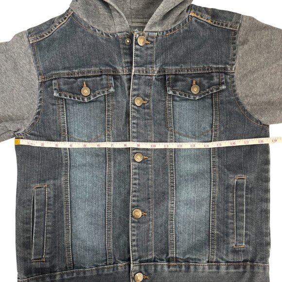 Ring of Fire Hooded Denim Jacket Trucker Streetwear Layered Gray Hoodie Boys XL - Picture 6 of 9